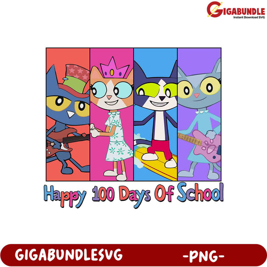 Happy 100 Days of School - Cute Cat Characters PNG Design