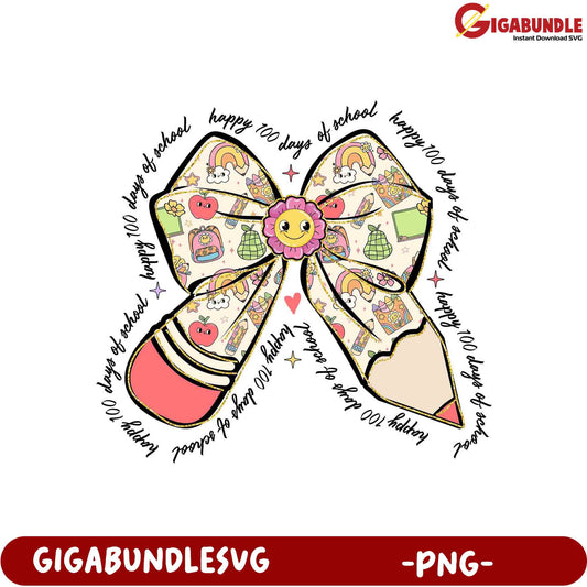 Happy 100 Days of School Bow PNG for Creative Projects