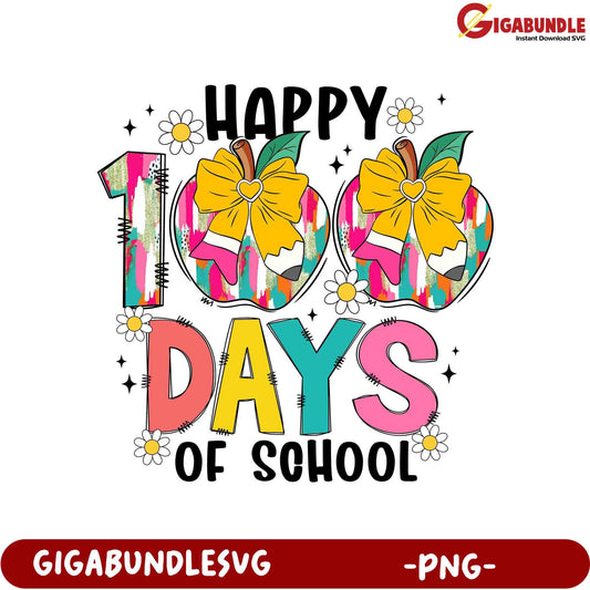 Happy 100 Days of School Colorful PNG Design for Kids