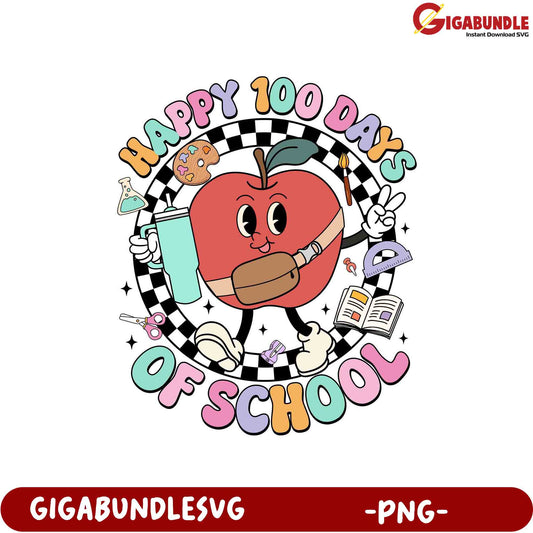Happy 100 Days of School Cute Apple PNG Design