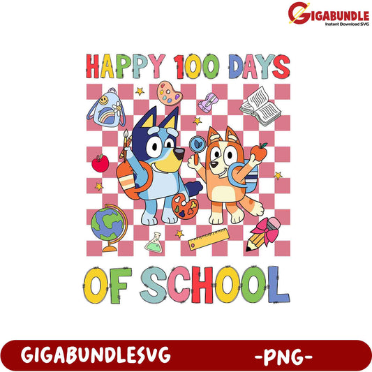 Happy 100 Days of School Cute Cartoon PNG Design