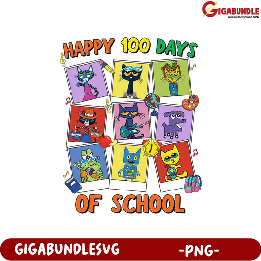 Happy 100 Days of School Cute Cat PNG Design for Kids