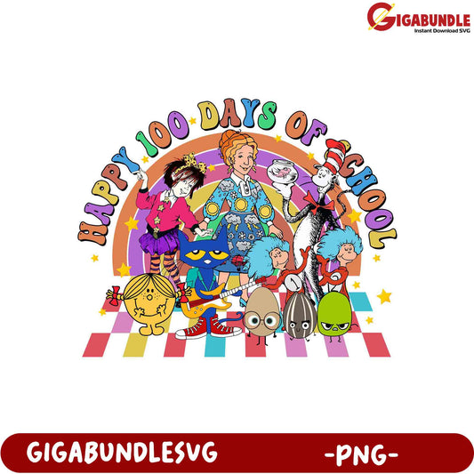 Happy 100 Days of School Fun PNG Graphic Design