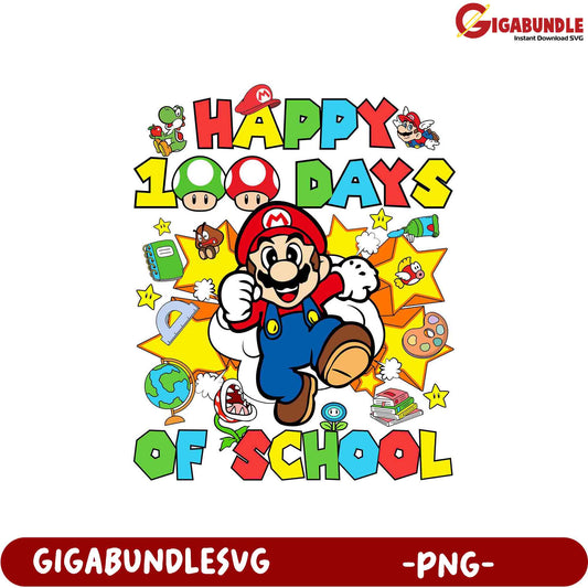 Happy 100 Days of School Mario PNG Clipart for Kids