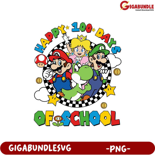 Happy 100 Days of School Mario PNG Graphic Design
