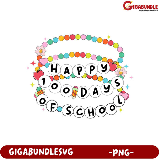 Happy 100 Days of School PNG - Colorful Bead Design