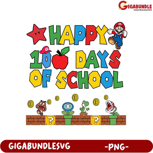 Happy 100 Days of School PNG - Fun Super Mario Design