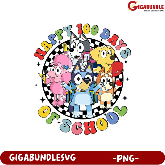 Happy 100 Days of School PNG Art featuring Cute Characters