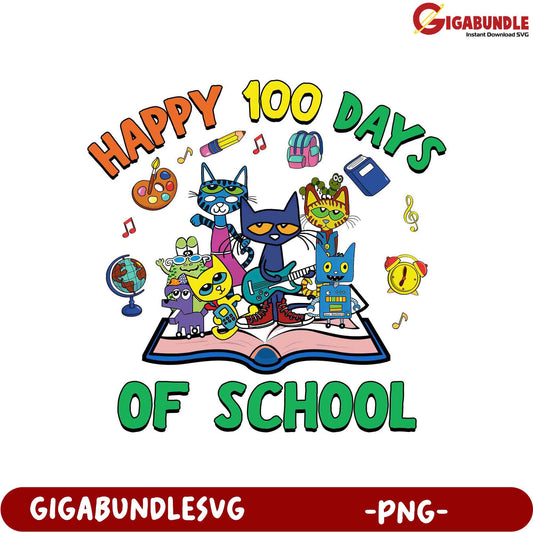 Happy 100 Days of School PNG Art for Kids' Celebrations