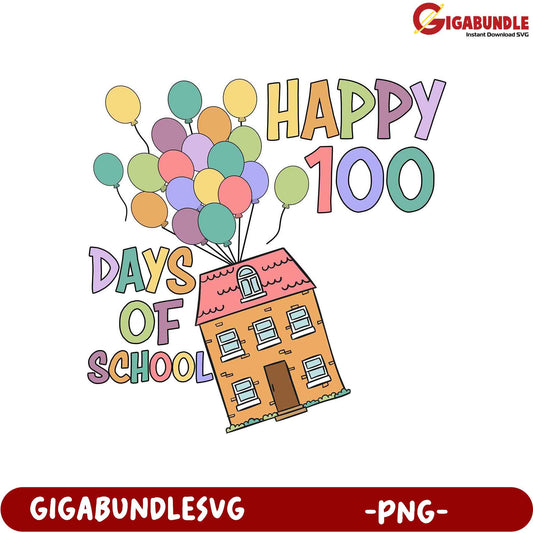 Happy 100 Days of School PNG Art with Balloons Design
