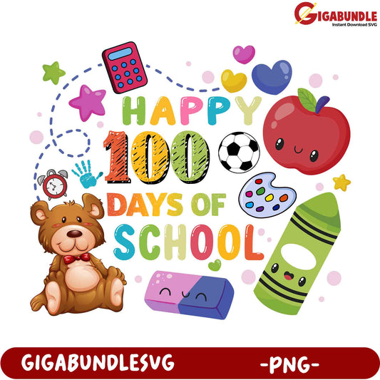 Happy 100 Days of School PNG Cute Design