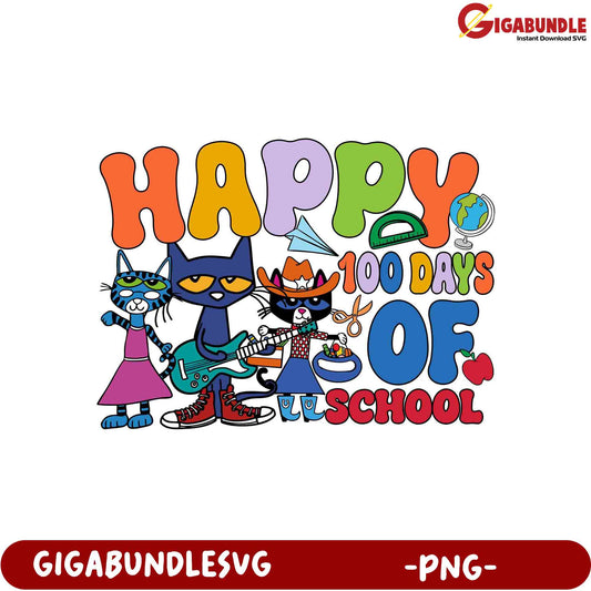 Happy 100 Days of School PNG Design for Kids' Celebrations
