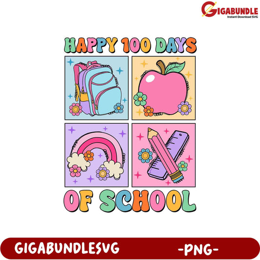 Happy 100 Days of School PNG Graphic for Fun Celebrations