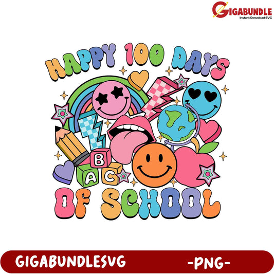 Happy 100 Days of School PNG Graphic for Kids' Crafts