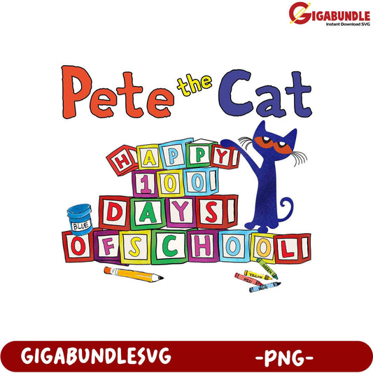Happy 100 Days of School with Pete the Cat PNG Design