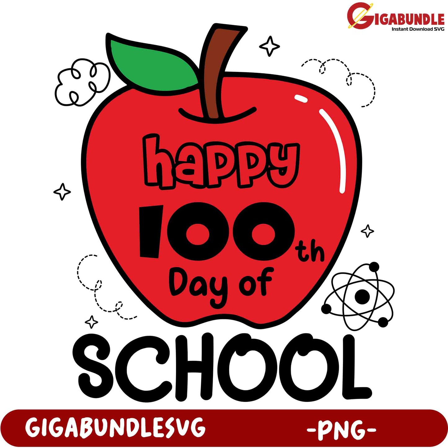 Happy 100th Day of School Apple PNG