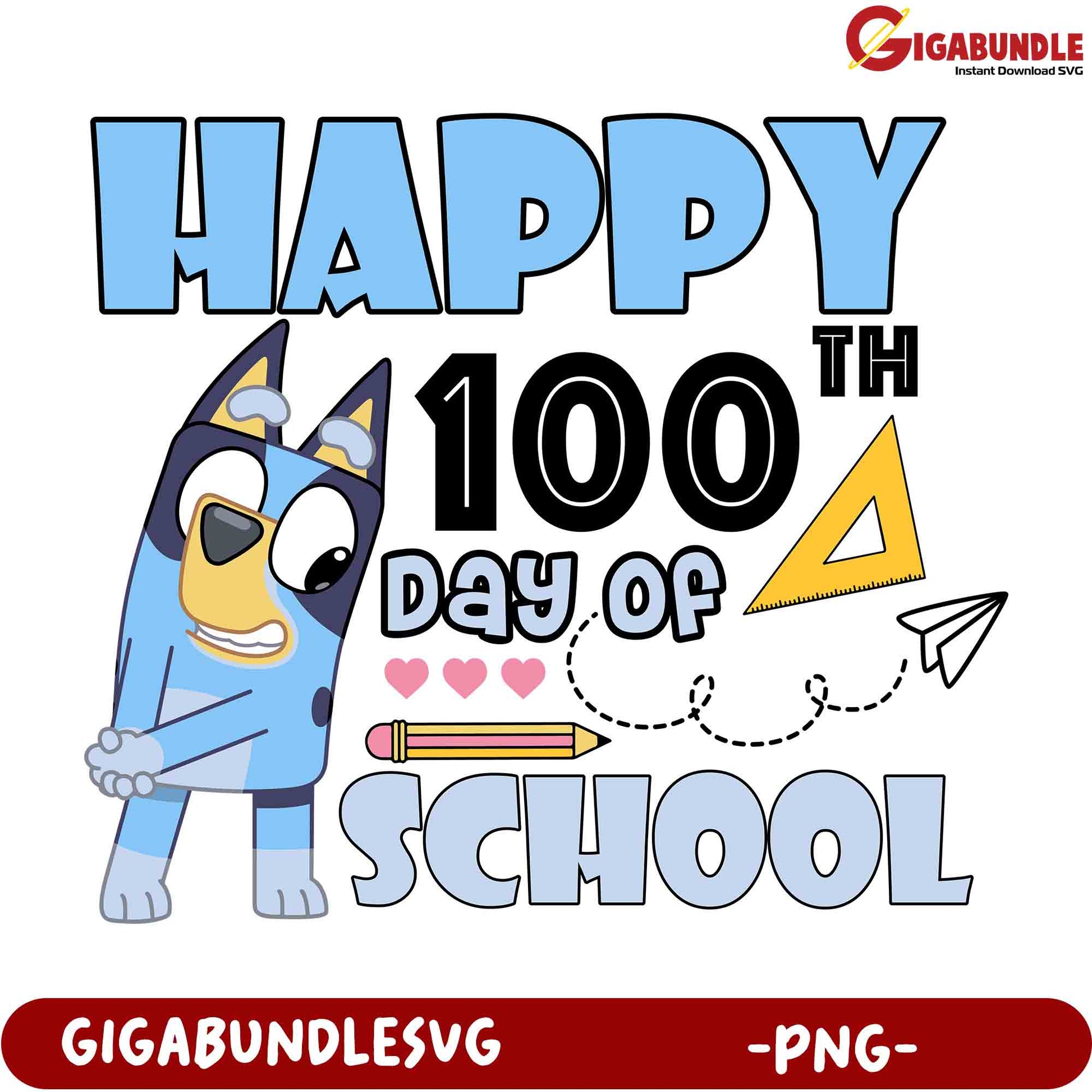 Happy 100th Day of School PNG Bluey