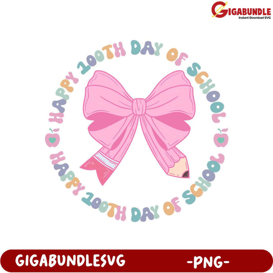Happy 100th Day of School PNG Bow Design for Kids