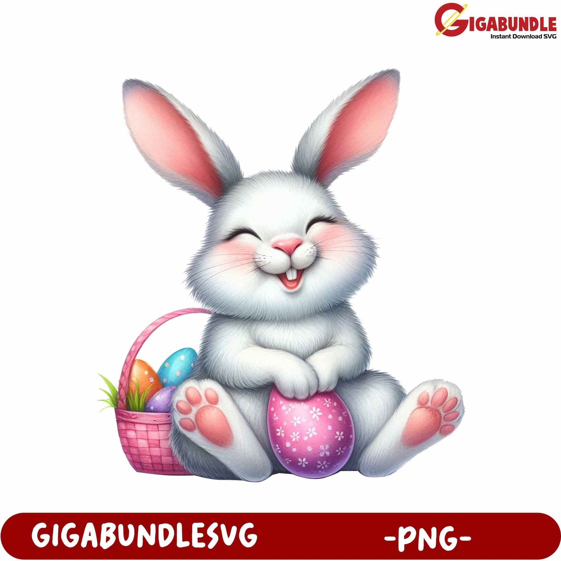 Happy Cartoon Rabbit with Easter Eggs - PNG Graphic Design