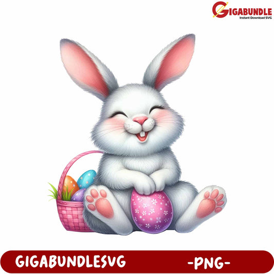 Happy Cartoon Rabbit with Easter Eggs - PNG Graphic Design
