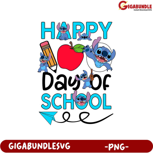 Happy Day of School PNG – Fun Stitch Design for Kids