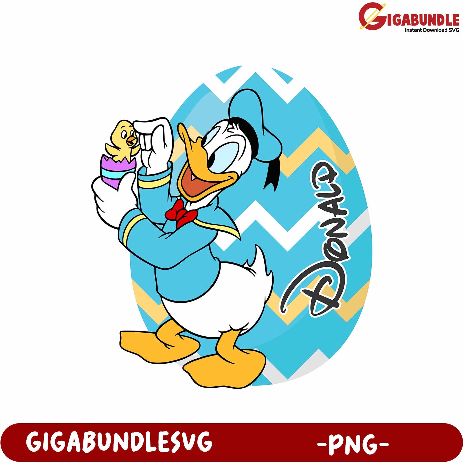 Happy Donald Duck Holding Chick in Colorful Egg PNG Design