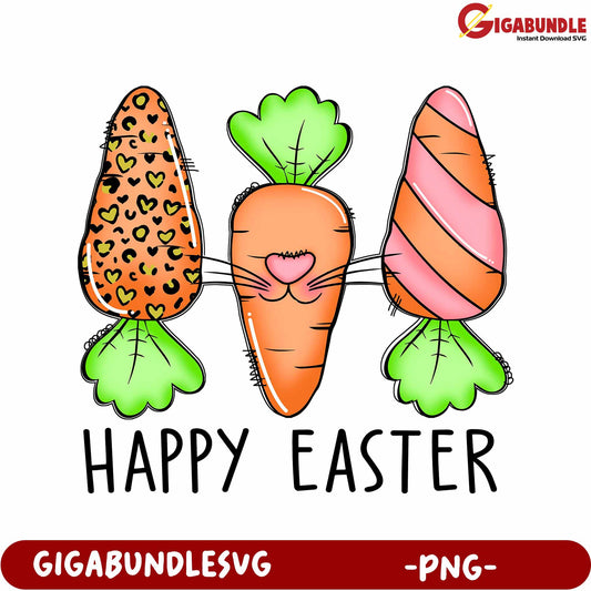 Happy Easter Carrot Trio Design PNG for Festive Decorations