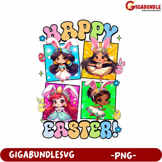 Happy Easter Colorful Bunny Girls PNG for Festive Celebrations