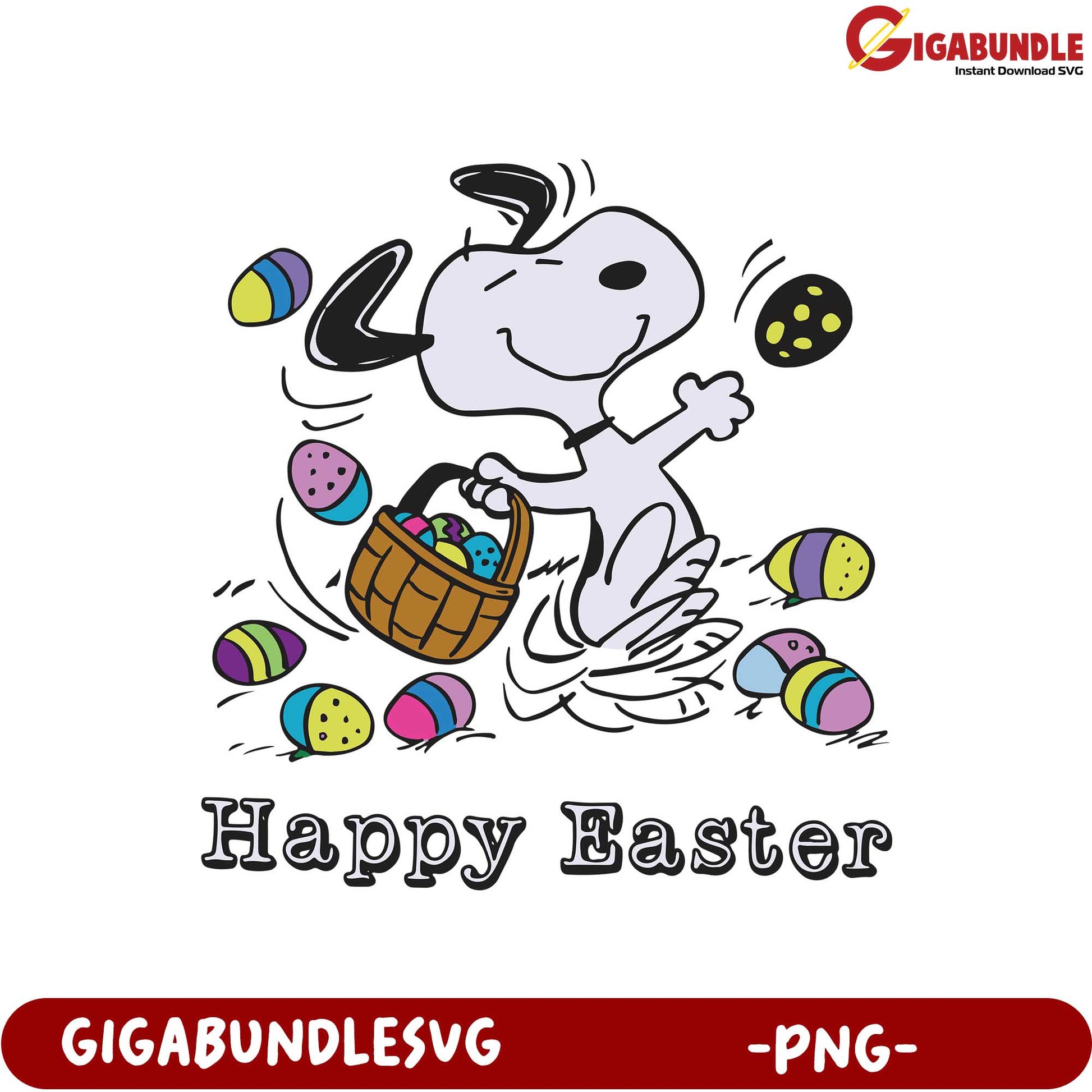 Happy Easter Cute Dog with Colorful Eggs PNG Downloadable Art