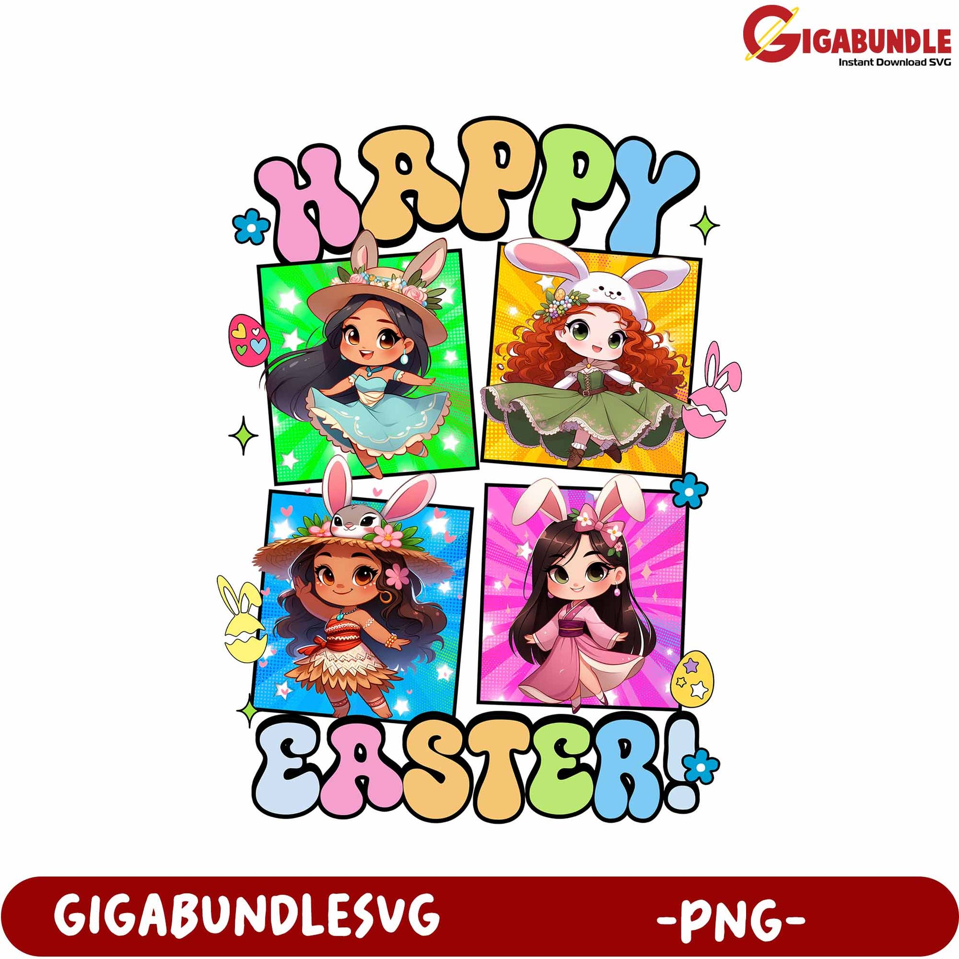 Happy Easter Cute Girls Bunny PNG Design for Spring Celebrations