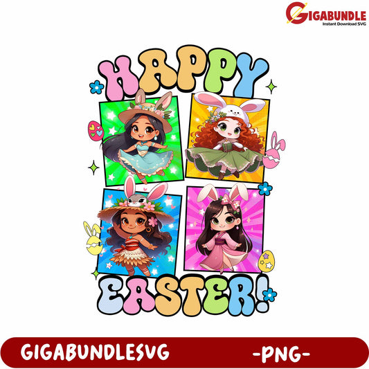 Happy Easter Cute Girls Bunny PNG Design for Spring Celebrations