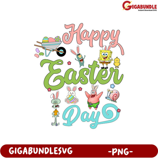 Happy Easter Day PNG Design with Fun Cartoon Characters