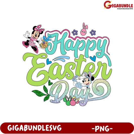 Happy Easter Day PNG Design with Mickey and Minnie Mouse Art