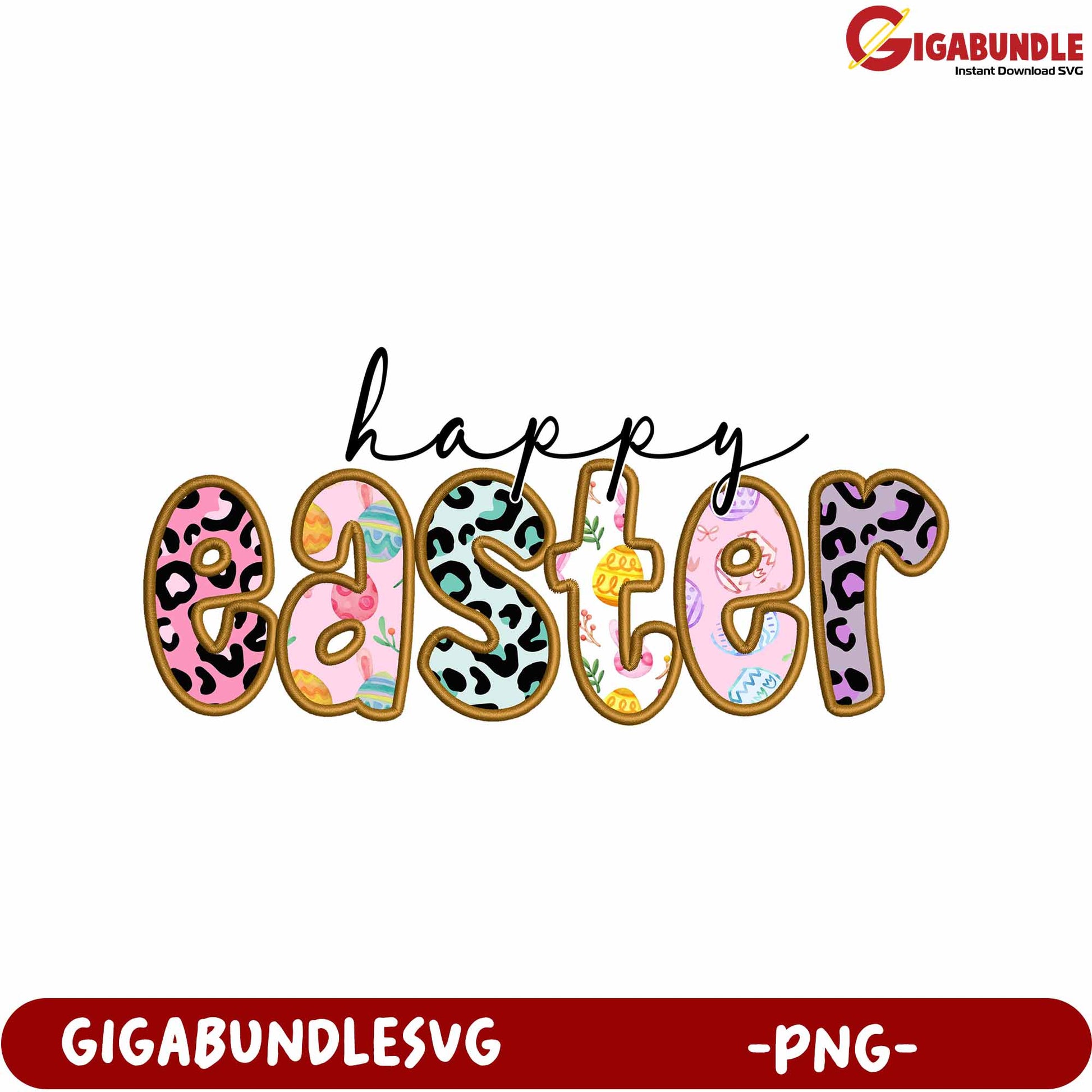 Happy Easter Decorative Lettering PNG for Crafts and Designs
