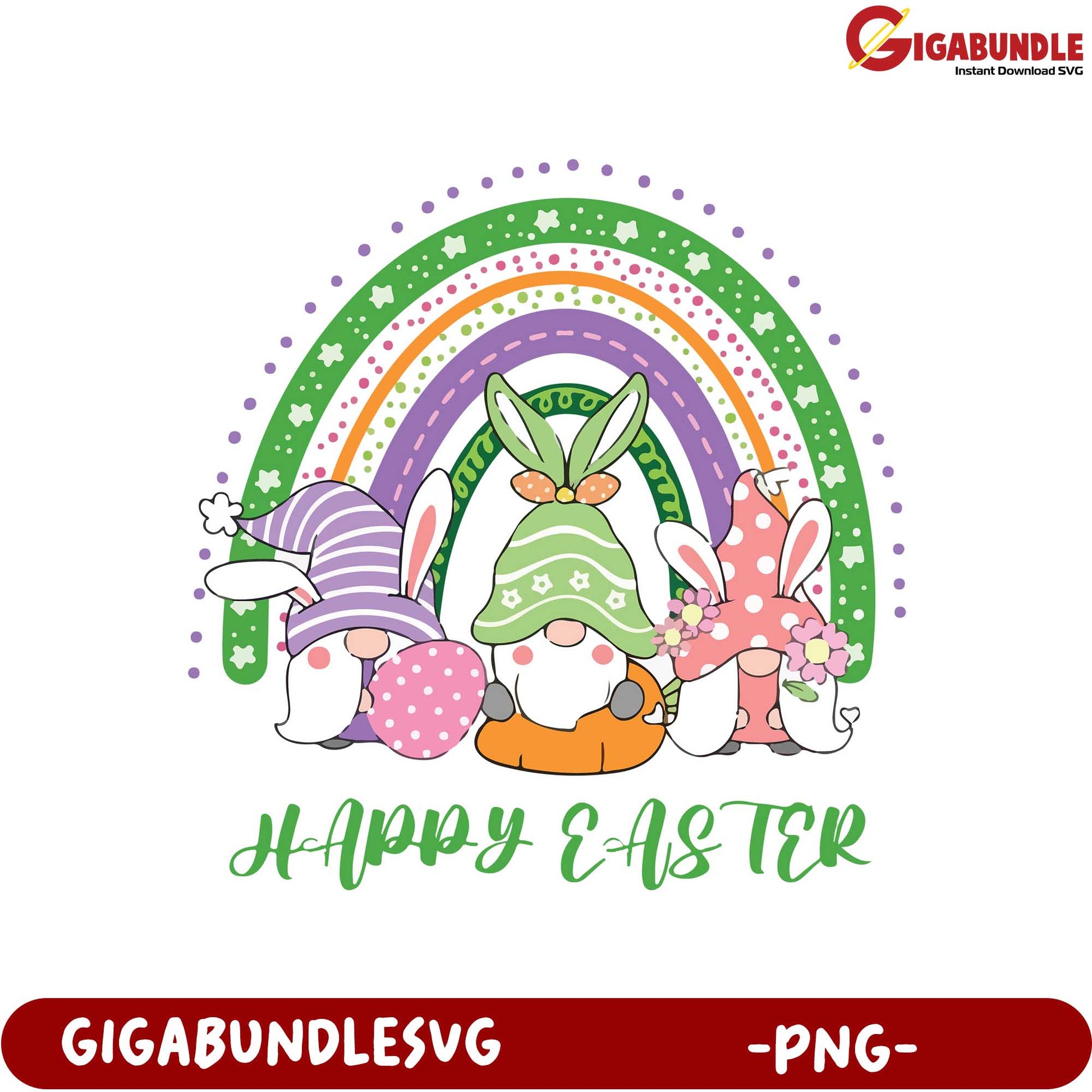 Happy Easter Gnome SVG Design with Rainbow – PNG Format Download