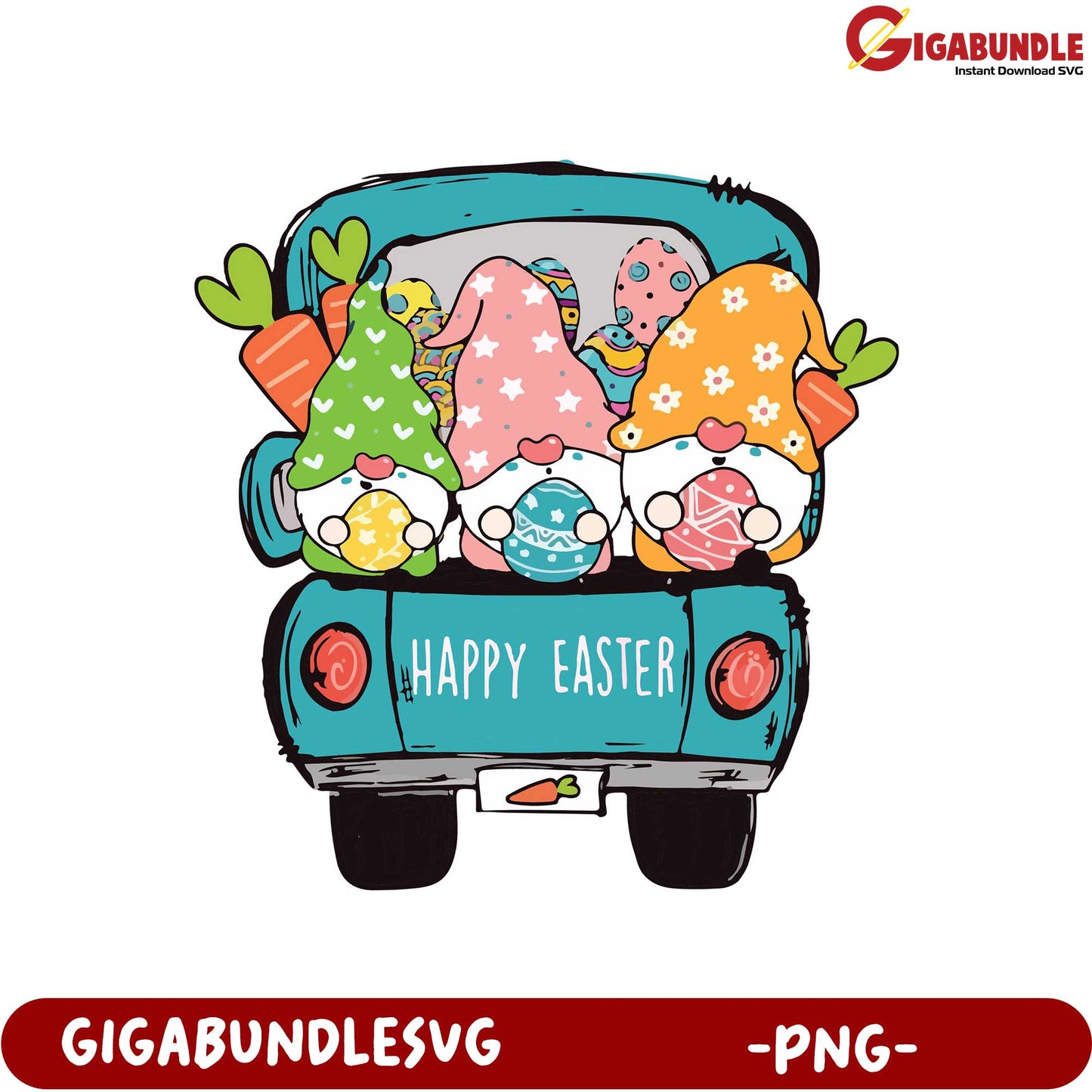 Happy Easter Gnomes in Vintage Truck PNG Design for Crafts