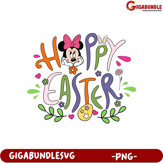 Happy Easter Minnie Mouse PNG Graphic for Fun Spring Decor