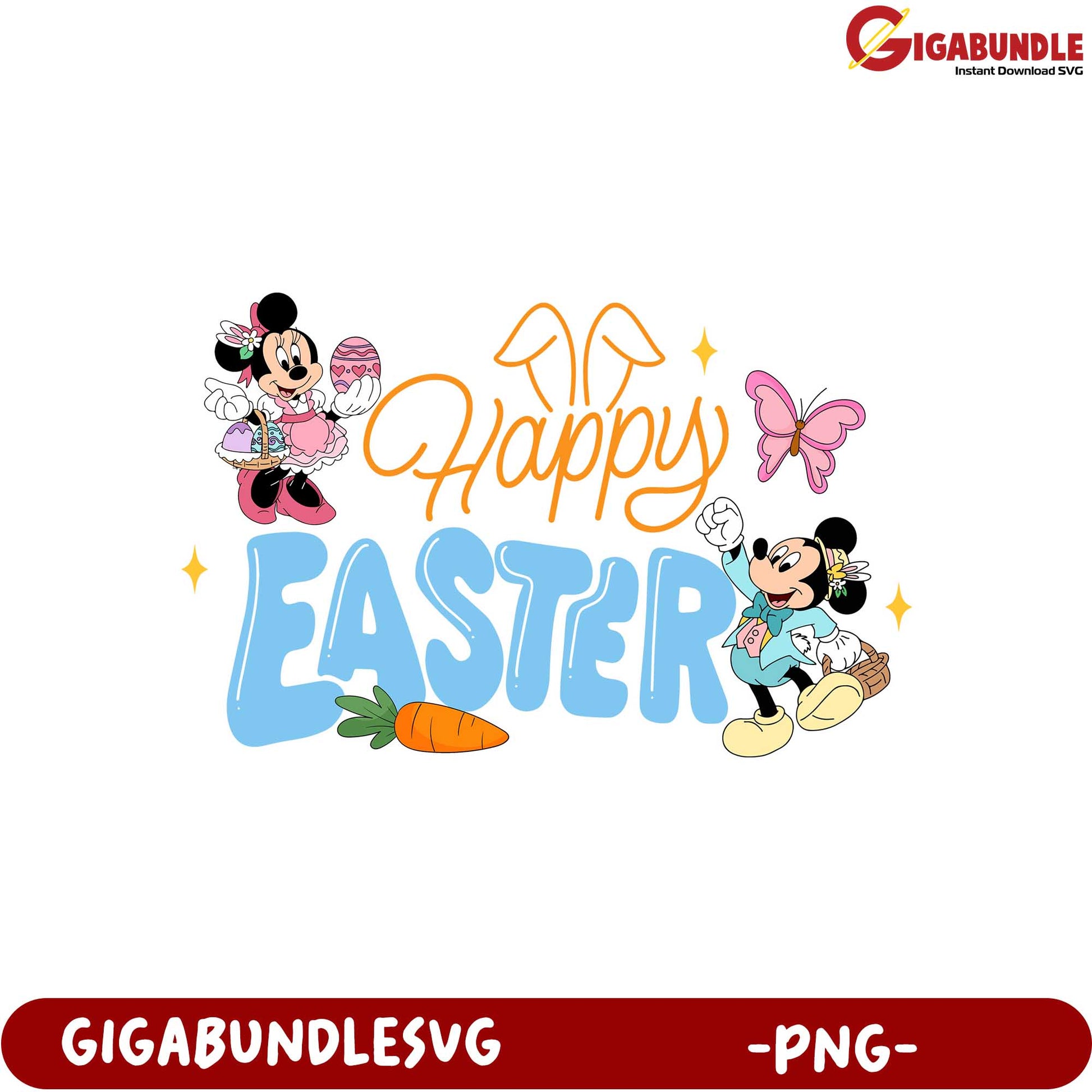 Happy Easter PNG Art featuring Minnie and Mickey Mouse Design