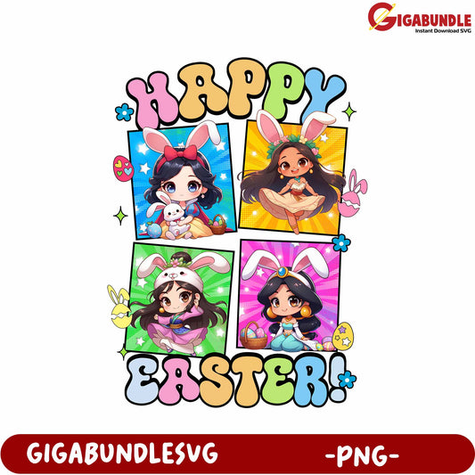 Happy Easter PNG Clipart with Adorable Bunny Characters