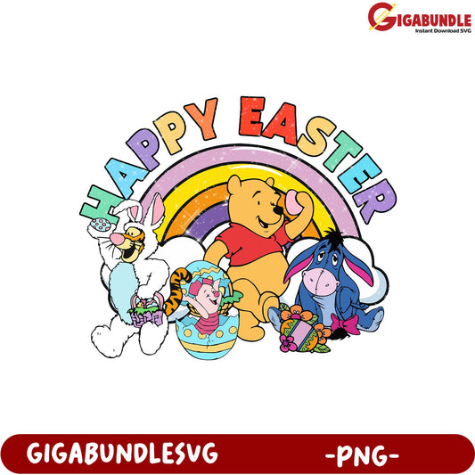 Happy Easter PNG Design Featuring Classic Cartoon Characters