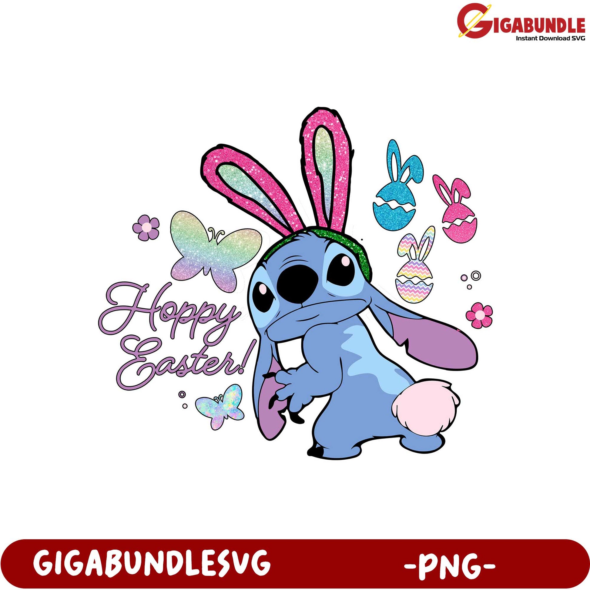 Happy Easter PNG Design Featuring Cute Bunny Character Art