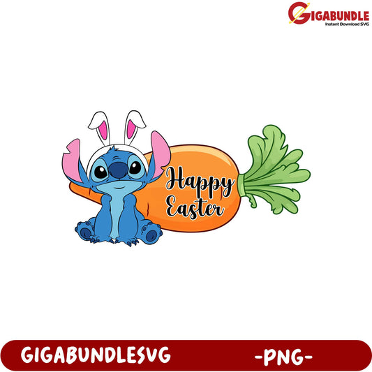 Happy Easter PNG Design Featuring Cute Bunny Stitch Character