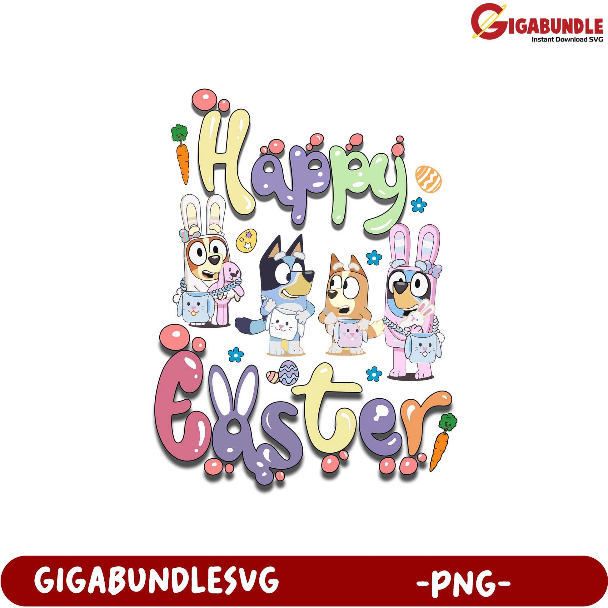 Happy Easter PNG Design Featuring Cute Cartoon Characters