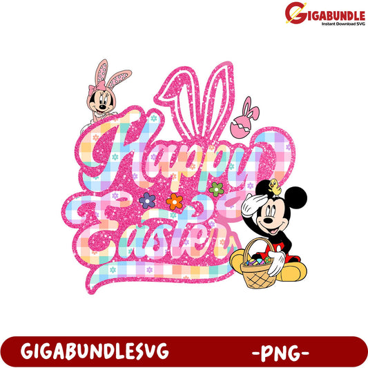Happy Easter PNG Design Featuring Minnie and Mickey Mouse Art