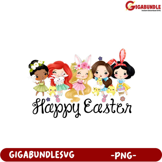Happy Easter PNG Design with Adorable Cartoon Characters