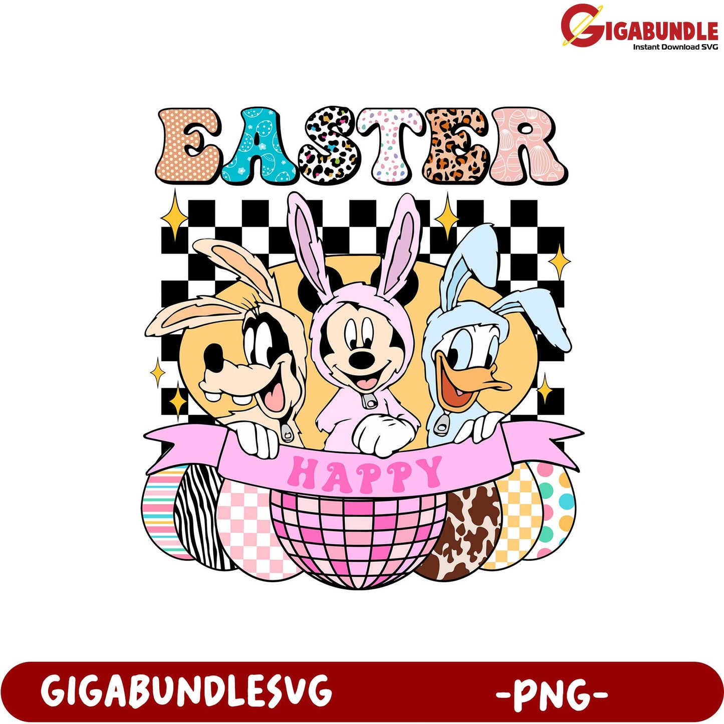 Happy Easter PNG Design with Cute Cartoon Characters