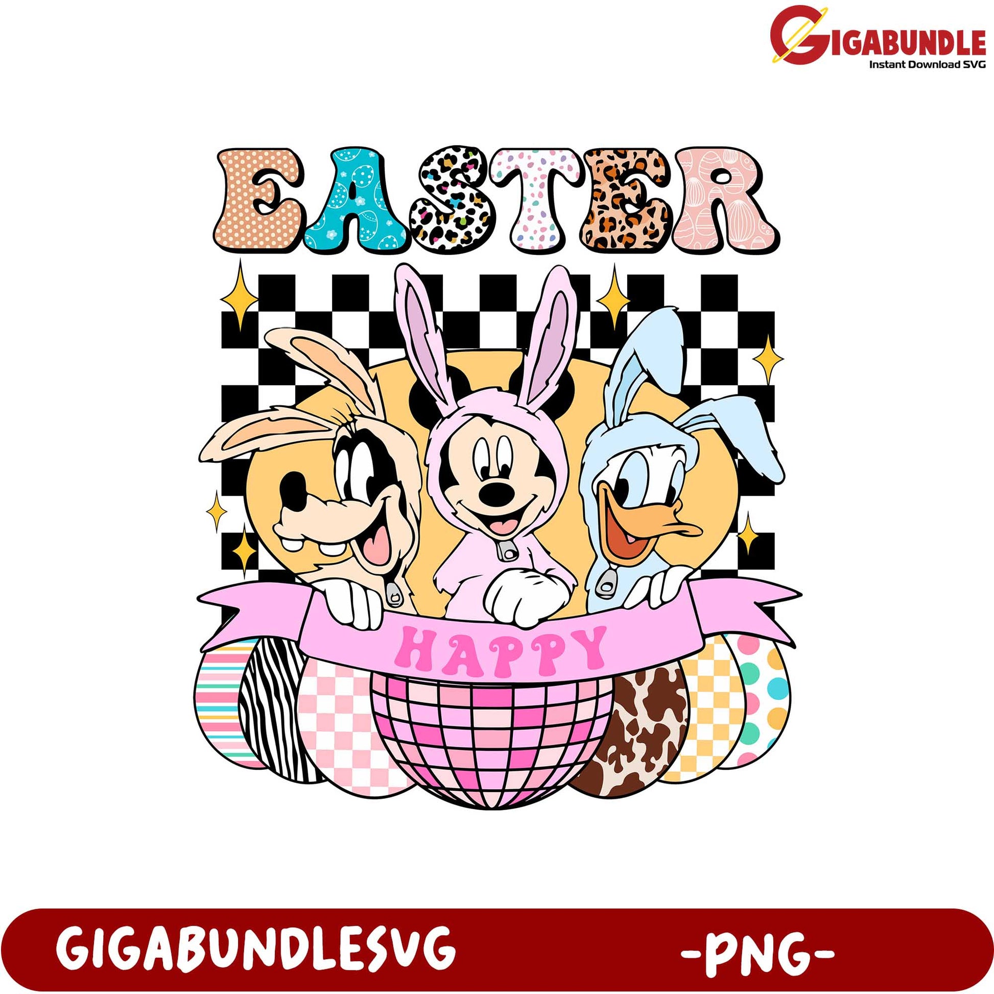 Happy Easter PNG Design with Cute Cartoon Characters