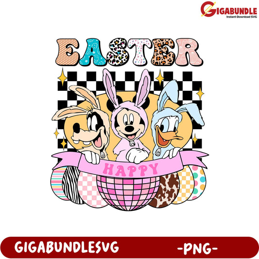 Happy Easter PNG Design with Cute Cartoon Characters