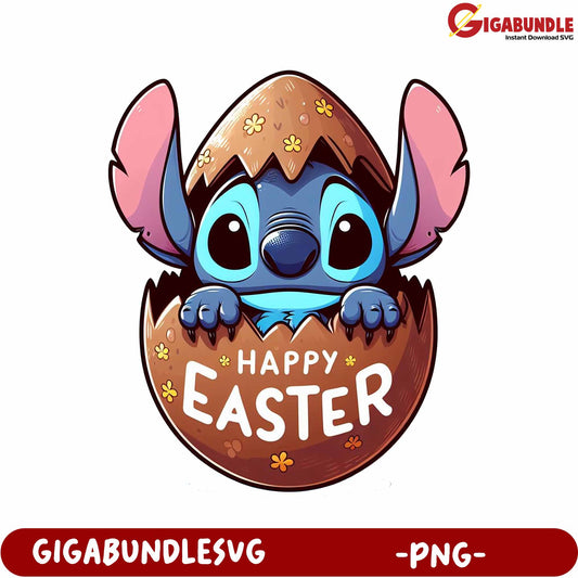 Happy Easter PNG Design with Cute Character in Egg Shell