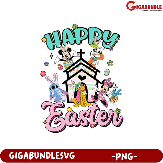 Happy Easter PNG Design with Cute Disney Character Illustrations